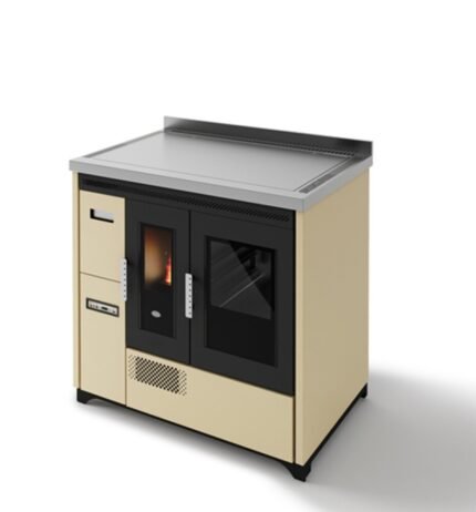 Eva Calòr ENRICA Poêle à granulés ventilé avec four – 8,6 kw – 200 m³ chauffable – ivoire