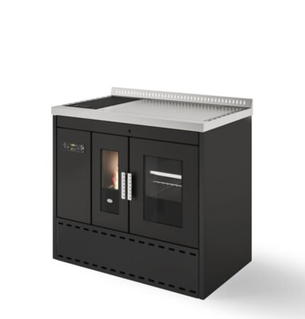 Eva Calòr ISOTTA Thermocuiseur à pellets version four avec résistance et ampoule – 18,5 kw – 390 m³ chauffable – noir